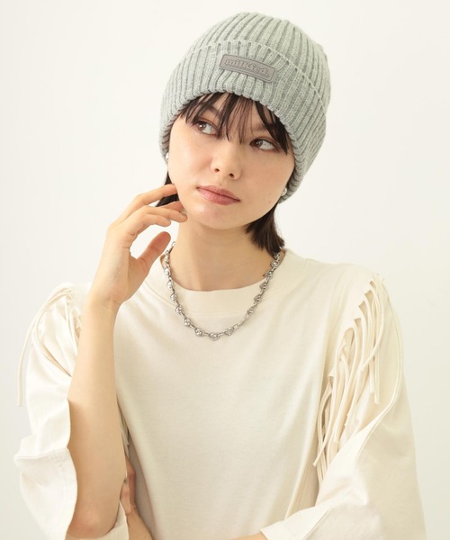 MILKFED.（ミルクフェド）の「RUBBER PATCH KNIT CAP（ニットキャップ/ビーニー・レディース・アッシュ/ブラック/ネイビー・ONE SIZE）」の4枚目の写真