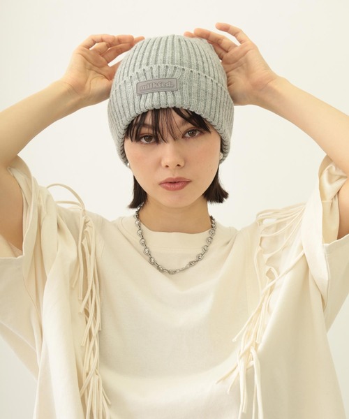 MILKFED.（ミルクフェド）の「RUBBER PATCH KNIT CAP（ニットキャップ/ビーニー・レディース・アッシュ/ブラック/ネイビー・ONE SIZE）」の5枚目の写真