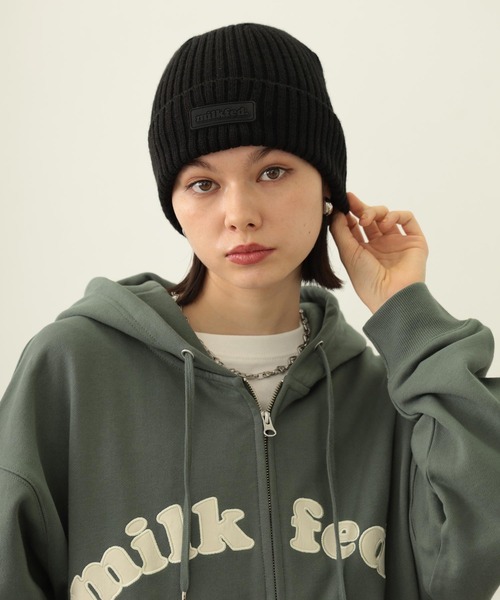 MILKFED.（ミルクフェド）の「RUBBER PATCH KNIT CAP（ニットキャップ/ビーニー・レディース・アッシュ/ブラック/ネイビー・ONE SIZE）」の12枚目の写真