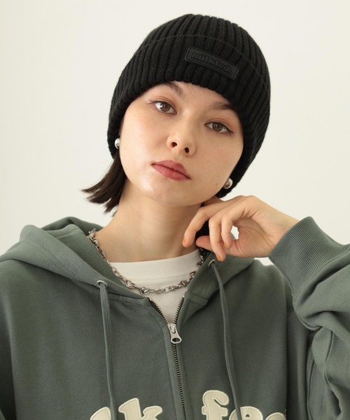 MILKFED.（ミルクフェド）の「RUBBER PATCH KNIT CAP（ニットキャップ/ビーニー・レディース・アッシュ/ブラック/ネイビー・ONE SIZE）」の13枚目の写真