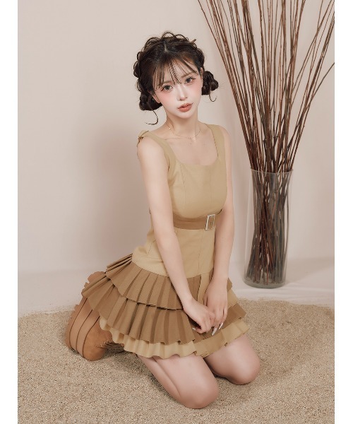 Darich アンダーベルトプリーツミニワンピース F-L Darich ワンピース アンダーベルトプリーツミニワンピース