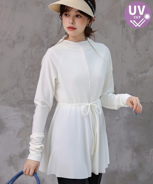 TeddyShop(テディショップ)の「【UVカット率 99.9%以上/UPF50+/水陸両用】レディース水着 長袖フード付きハイネックジップアップ体型カバーラッシュガード パーカー(パーカー・レディース・ホワイト/ピンク/ネイビー/ブラック・S/L/LL/M)」の6枚目の写真