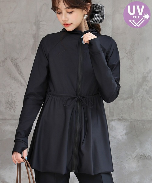 TeddyShop(テディショップ)の「【UVカット率 99.9%以上/UPF50+/水陸両用】レディース水着 長袖フード付きハイネックジップアップ体型カバーラッシュガード パーカー(パーカー・レディース・ホワイト/ピンク/ネイビー/ブラック・S/L/LL/M)」の9枚目の写真