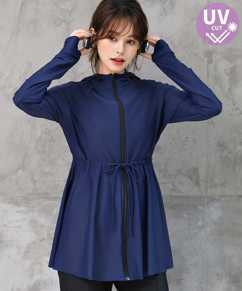 TeddyShop(テディショップ)の「【UVカット率 99.9%以上/UPF50+/水陸両用】レディース水着 長袖フード付きハイネックジップアップ体型カバーラッシュガード パーカー(パーカー・レディース・ホワイト/ピンク/ネイビー/ブラック・S/L/LL/M)」の11枚目の写真