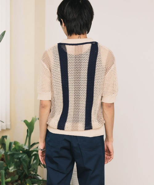 【一部店舗限定】メッシュニットポロシャツ GLOBAL WORK ニット セーター メッシュラメポロニット半袖