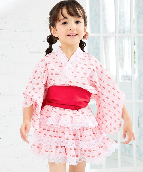♡ゆか　ハンドメイド　子ども服♡ KIDSセパレート浴衣/3点セット】上衣・スカート・シフォン帯