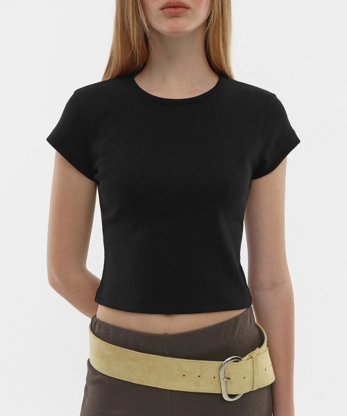 BLACKUP（ブラックアップ）の「[B-BASIC] クールスタンダードラウンドクロップ半袖Tシャツ（Tシャツ/カットソー・レディース・ブラック/ネイビー/レッド/ホワイト・MEDIUM/SMALL）」の3枚目の写真