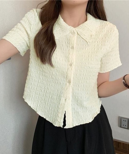 shoppinggo(ショッピングゴー)の「襟付き半袖 Tシャツ tブラウス ポロシャツ(Tシャツ/カットソー・レディース・グリーン/ホワイト/ピンク/ベージュ・M)」の2枚目の写真