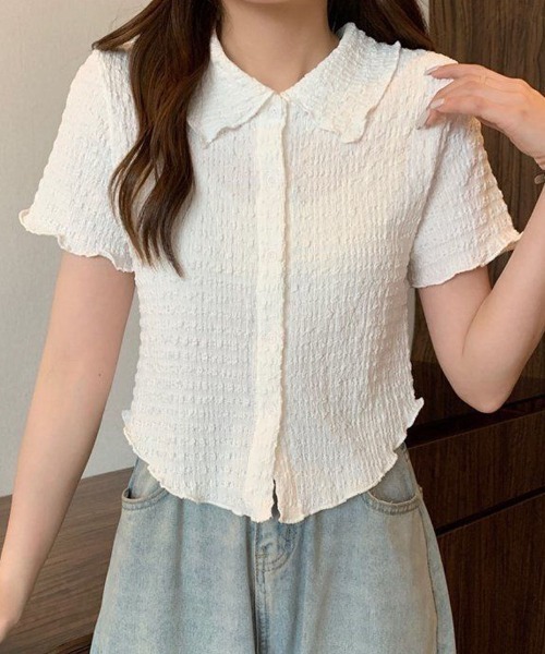 shoppinggo(ショッピングゴー)の「襟付き半袖 Tシャツ tブラウス ポロシャツ(Tシャツ/カットソー・レディース・グリーン/ホワイト/ピンク/ベージュ・M)」の1枚目の写真