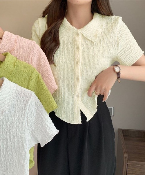 shoppinggo(ショッピングゴー)の「襟付き半袖 Tシャツ tブラウス ポロシャツ(Tシャツ/カットソー・レディース・グリーン/ホワイト/ピンク/ベージュ・M)」の5枚目の写真