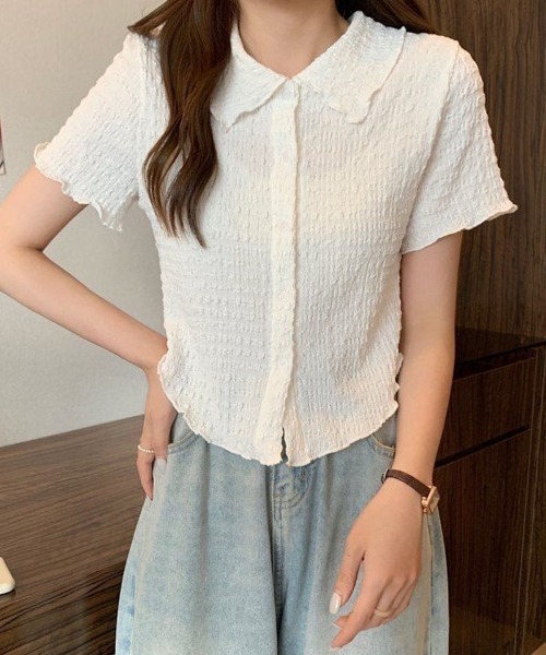 shoppinggo(ショッピングゴー)の「襟付き半袖 Tシャツ tブラウス ポロシャツ(Tシャツ/カットソー・レディース・グリーン/ホワイト/ピンク/ベージュ・M)」の12枚目の写真