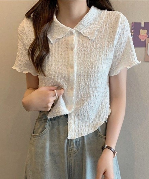 shoppinggo(ショッピングゴー)の「襟付き半袖 Tシャツ tブラウス ポロシャツ(Tシャツ/カットソー・レディース・グリーン/ホワイト/ピンク/ベージュ・M)」の13枚目の写真