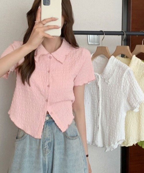 shoppinggo(ショッピングゴー)の「襟付き半袖 Tシャツ tブラウス ポロシャツ(Tシャツ/カットソー・レディース・グリーン/ホワイト/ピンク/ベージュ・M)」の15枚目の写真