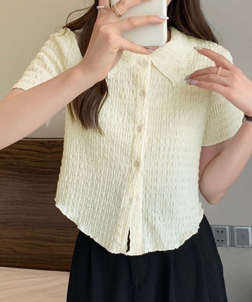 shoppinggo(ショッピングゴー)の「襟付き半袖 Tシャツ tブラウス ポロシャツ(Tシャツ/カットソー・レディース・グリーン/ホワイト/ピンク/ベージュ・M)」の16枚目の写真