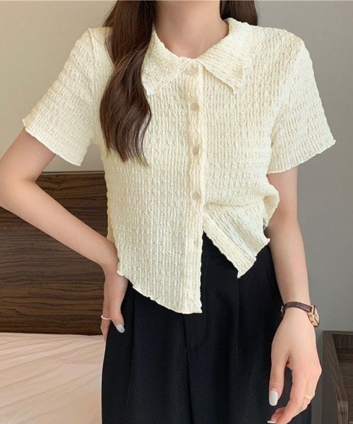 shoppinggo(ショッピングゴー)の「襟付き半袖 Tシャツ tブラウス ポロシャツ(Tシャツ/カットソー・レディース・グリーン/ホワイト/ピンク/ベージュ・M)」の18枚目の写真