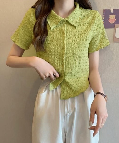 shoppinggo(ショッピングゴー)の「襟付き半袖 Tシャツ tブラウス ポロシャツ(Tシャツ/カットソー・レディース・グリーン/ホワイト/ピンク/ベージュ・M)」の20枚目の写真