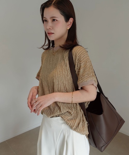 CORNERS（コーナーズ）の「フリフリフレンチTシャツ（Tシャツ/カットソー・レディース・ブラック/ライトブルー/オフホワイト/ライム/ブラウン/ベージュ・FREE）」の4枚目の写真