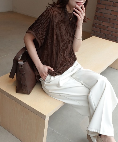 CORNERS（コーナーズ）の「フリフリフレンチTシャツ（Tシャツ/カットソー・レディース・ブラック/ライトブルー/オフホワイト/ライム/ブラウン/ベージュ・FREE）」の3枚目の写真