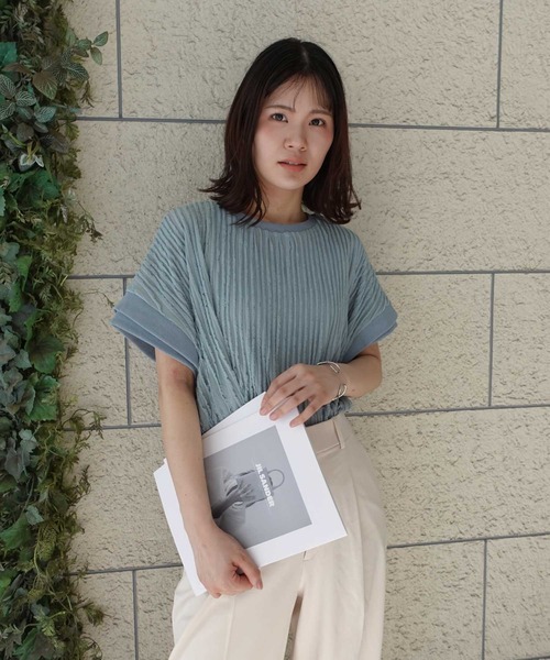 CORNERS（コーナーズ）の「フリフリフレンチTシャツ（Tシャツ/カットソー・レディース・ブラック/ライトブルー/オフホワイト/ライム・FREE）」の4枚目の写真