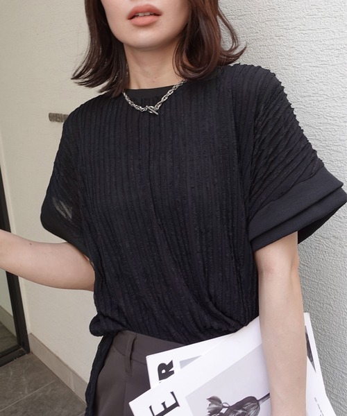 CORNERS（コーナーズ）の「フリフリフレンチTシャツ（Tシャツ/カットソー・レディース・ブラック/ライトブルー/オフホワイト/ライム・FREE）」の2枚目の写真