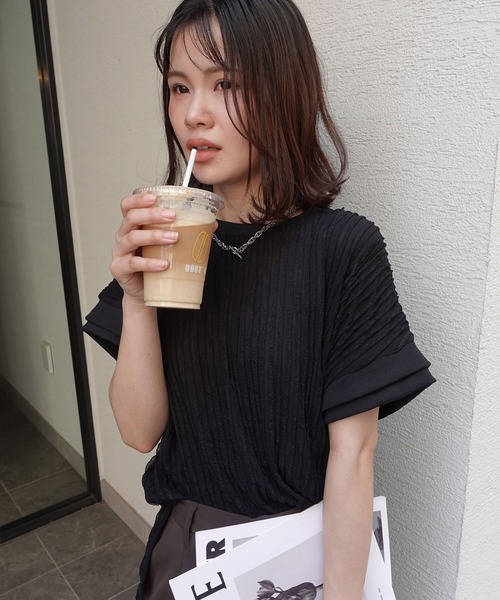 CORNERS（コーナーズ）の「フリフリフレンチTシャツ（Tシャツ/カットソー・レディース・ブラック/ライトブルー/オフホワイト/ライム・FREE）」の7枚目の写真