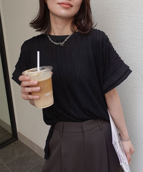 CORNERS（コーナーズ）の「フリフリフレンチTシャツ（Tシャツ/カットソー・レディース・ブラック/ライトブルー/オフホワイト/ライム・FREE）」の9枚目の写真