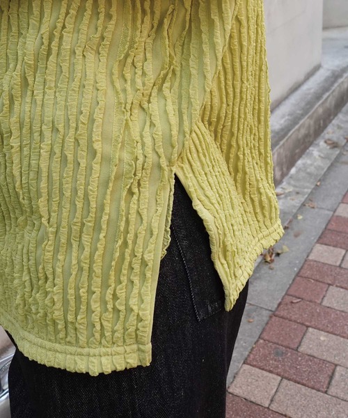 CORNERS（コーナーズ）の「フリフリフレンチTシャツ（Tシャツ/カットソー・レディース・ブラック/ライトブルー/オフホワイト/ライム・FREE）」の10枚目の写真