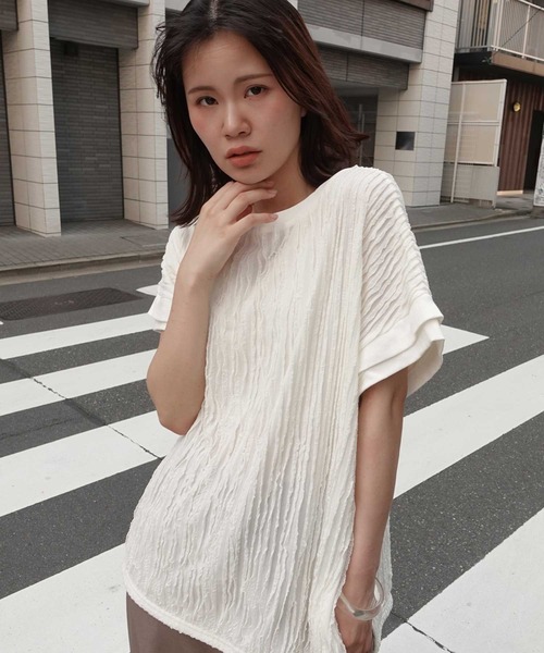 CORNERS（コーナーズ）の「フリフリフレンチTシャツ（Tシャツ/カットソー・レディース・ブラック/ライトブルー/オフホワイト/ライム・FREE）」の19枚目の写真