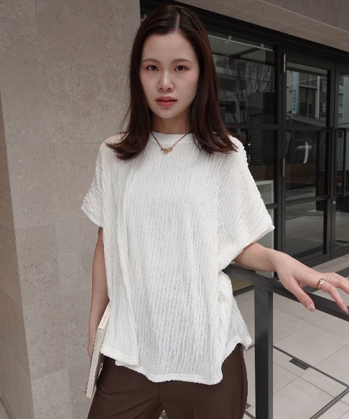 CORNERS（コーナーズ）の「フリフリフレンチTシャツ（Tシャツ/カットソー・レディース・ブラック/ライトブルー/オフホワイト/ライム/ブラウン/ベージュ・FREE）」の22枚目の写真