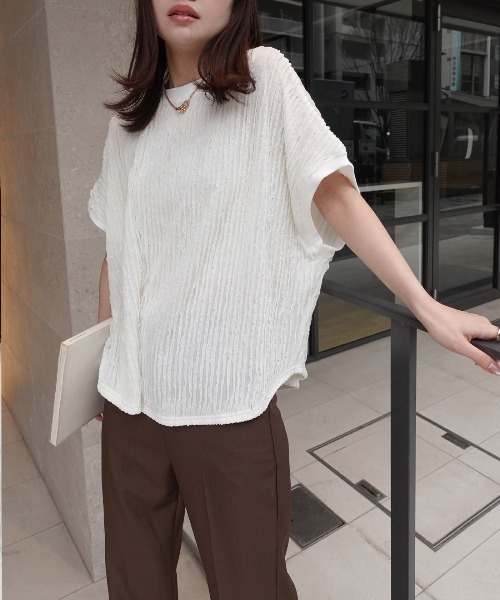 CORNERS（コーナーズ）の「フリフリフレンチTシャツ（Tシャツ/カットソー・レディース・ブラック/ライトブルー/オフホワイト/ライム/ブラウン/ベージュ・FREE）」の21枚目の写真