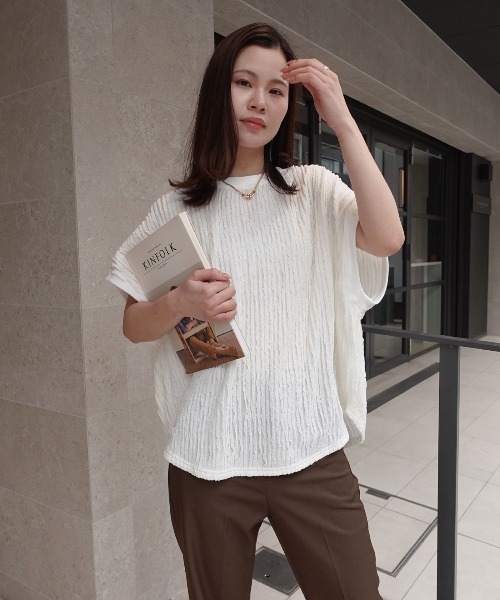 CORNERS（コーナーズ）の「フリフリフレンチTシャツ（Tシャツ/カットソー・レディース・ブラック/ライトブルー/オフホワイト/ライム/ブラウン/ベージュ・FREE）」の19枚目の写真