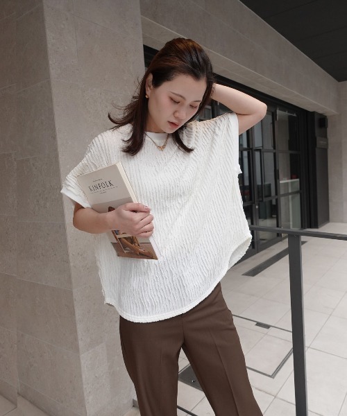 CORNERS（コーナーズ）の「フリフリフレンチTシャツ（Tシャツ/カットソー・レディース・ブラック/ライトブルー/オフホワイト/ライム/ブラウン/ベージュ・FREE）」の18枚目の写真