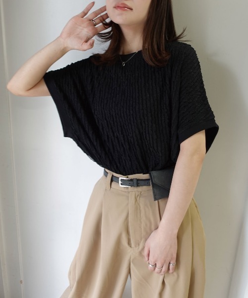 CORNERS（コーナーズ）の「フリフリフレンチTシャツ（Tシャツ/カットソー・レディース・ブラック/ライトブルー/オフホワイト/ライム/ブラウン/ベージュ・FREE）」の16枚目の写真