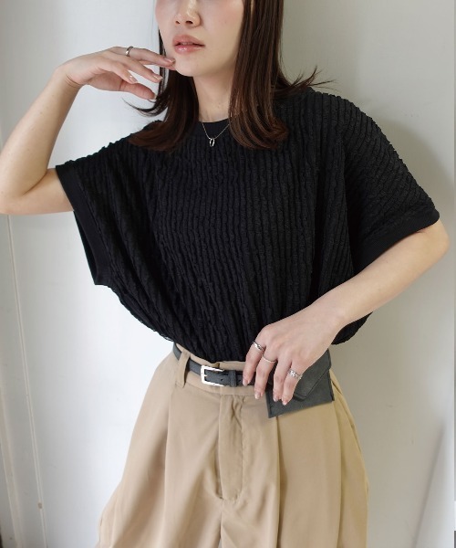 CORNERS（コーナーズ）の「フリフリフレンチTシャツ（Tシャツ/カットソー・レディース・ブラック/ライトブルー/オフホワイト/ライム/ブラウン/ベージュ・FREE）」の15枚目の写真