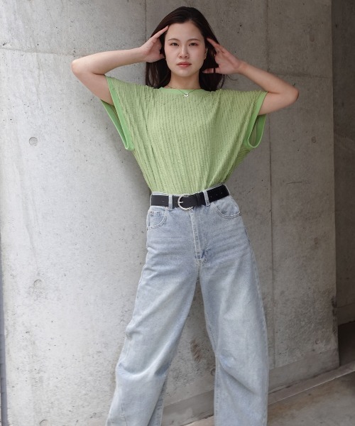 CORNERS（コーナーズ）の「フリフリフレンチTシャツ（Tシャツ/カットソー・レディース・ブラック/ライトブルー/オフホワイト/ライム/ブラウン/ベージュ・FREE）」の14枚目の写真