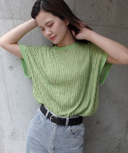 CORNERS（コーナーズ）の「フリフリフレンチTシャツ（Tシャツ/カットソー・レディース・ブラック/ライトブルー/オフホワイト/ライム/ブラウン/ベージュ・FREE）」の13枚目の写真