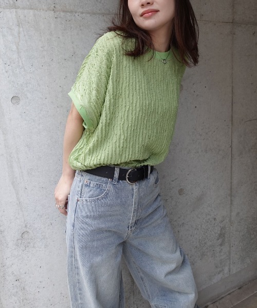 CORNERS（コーナーズ）の「フリフリフレンチTシャツ（Tシャツ/カットソー・レディース・ブラック/ライトブルー/オフホワイト/ライム/ブラウン/ベージュ・FREE）」の12枚目の写真