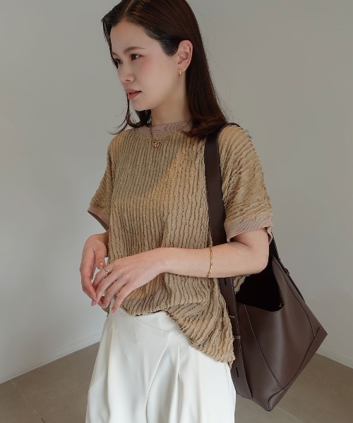 CORNERS（コーナーズ）の「フリフリフレンチTシャツ（Tシャツ/カットソー・レディース・ブラック/ライトブルー/オフホワイト/ライム/ブラウン/ベージュ・FREE）」の7枚目の写真