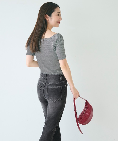 coca(coca)(コカ)の「セミフレア9分丈デニムパンツ(デニムパンツ・レディース・ライトブルー/ブラック・S/L/M)」の10枚目の写真