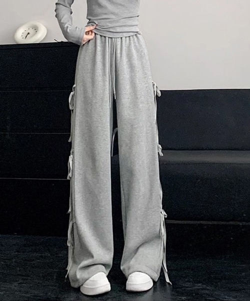 Miniministore(ミニミニストア)の「スウェットパンツサイドリボンワイドパンツ(スウェットパンツ・レディース・サーモンピンク/グレー・L/M)」の5枚目の写真