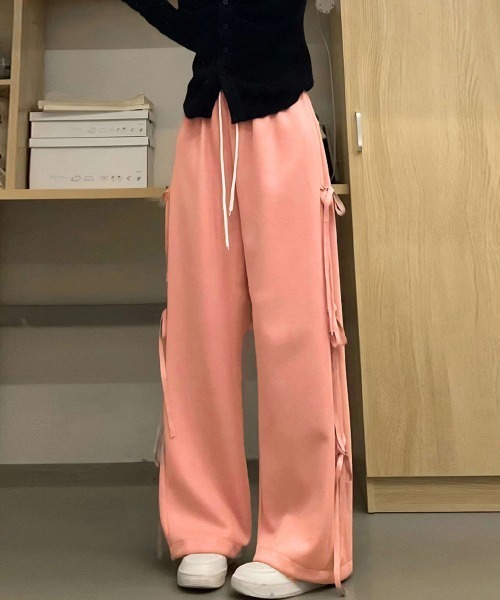 Miniministore(ミニミニストア)の「スウェットパンツサイドリボンワイドパンツ(スウェットパンツ・レディース・サーモンピンク/グレー・L/M)」の9枚目の写真
