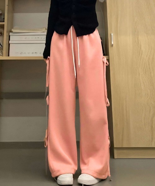 Miniministore(ミニミニストア)の「スウェットパンツサイドリボンワイドパンツ(スウェットパンツ・レディース・サーモンピンク/グレー・L/M)」の10枚目の写真