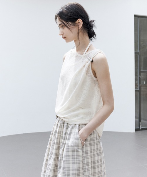 ブラウス シャツ 「tageechita」アシンメトリーネック シアー ノースリーブブラウス レディース セール】【tageechita】アシンメトリーネック シアー