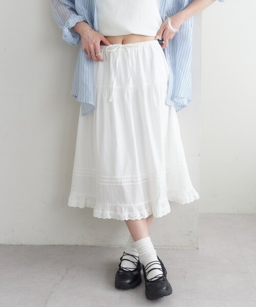 2サイズ展開!》【umm.】ピンタックレースフレアスカート（スカート