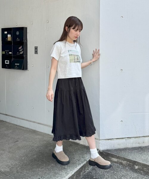 DISCOAT(ディスコート)の「《2サイズ展開!》【umm.】ピンタックレースフレアスカート(スカート・レディース・オフホワイト/ブラック・MEDIUM/SHORT)」の7枚目の写真