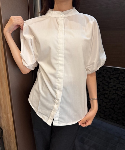 ZOZO限定】ボリュームスリーブ 半袖 ノーカラー ブラウス（シャツ