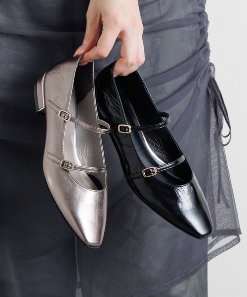 HIMIKO(ヒミコ)の「【HIMIKO】ダブルベルトローヒールメリージェーンパンプス/651313(パンプス・レディース・ガンメタ/ダークブラウン/ブラック/プラチナム/ライトピンク・24.0cm/23.5cm/25.5cm/23.0cm/22.5cm/22.0cm/21.5cm/26.5cm/26.0cm/25.0cm/24.5cm)」の5枚目の写真