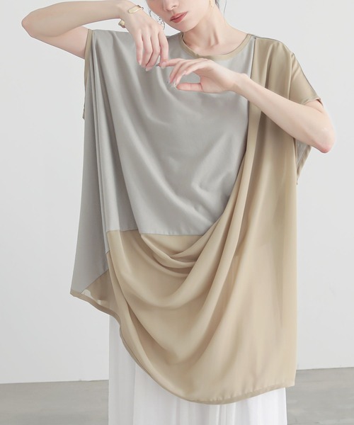 n'OrLABEL(ノアールレーベル)の「異素材ドレープカットソーチュニック(Tシャツ/カットソー・レディース・ブルー/ブラック/ライトグレー・FREE)」の2枚目の写真