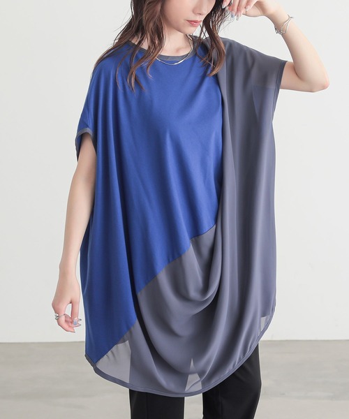 n'OrLABEL(ノアールレーベル)の「異素材ドレープカットソーチュニック(Tシャツ/カットソー・レディース・ブルー/ブラック/ライトグレー・FREE)」の5枚目の写真