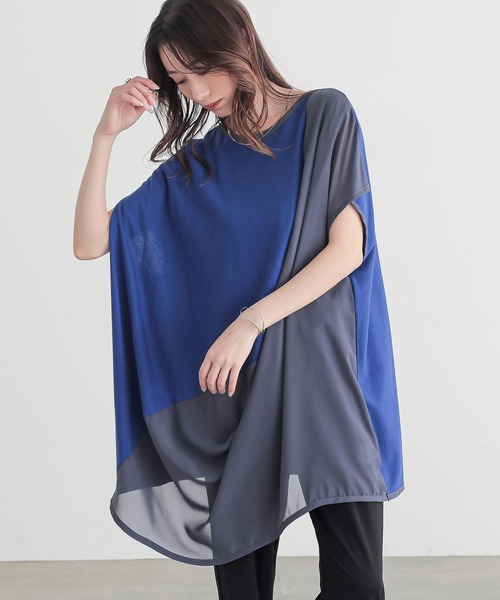 n'OrLABEL(ノアールレーベル)の「異素材ドレープカットソーチュニック(Tシャツ/カットソー・レディース・ブルー/ブラック/ライトグレー・FREE)」の9枚目の写真
